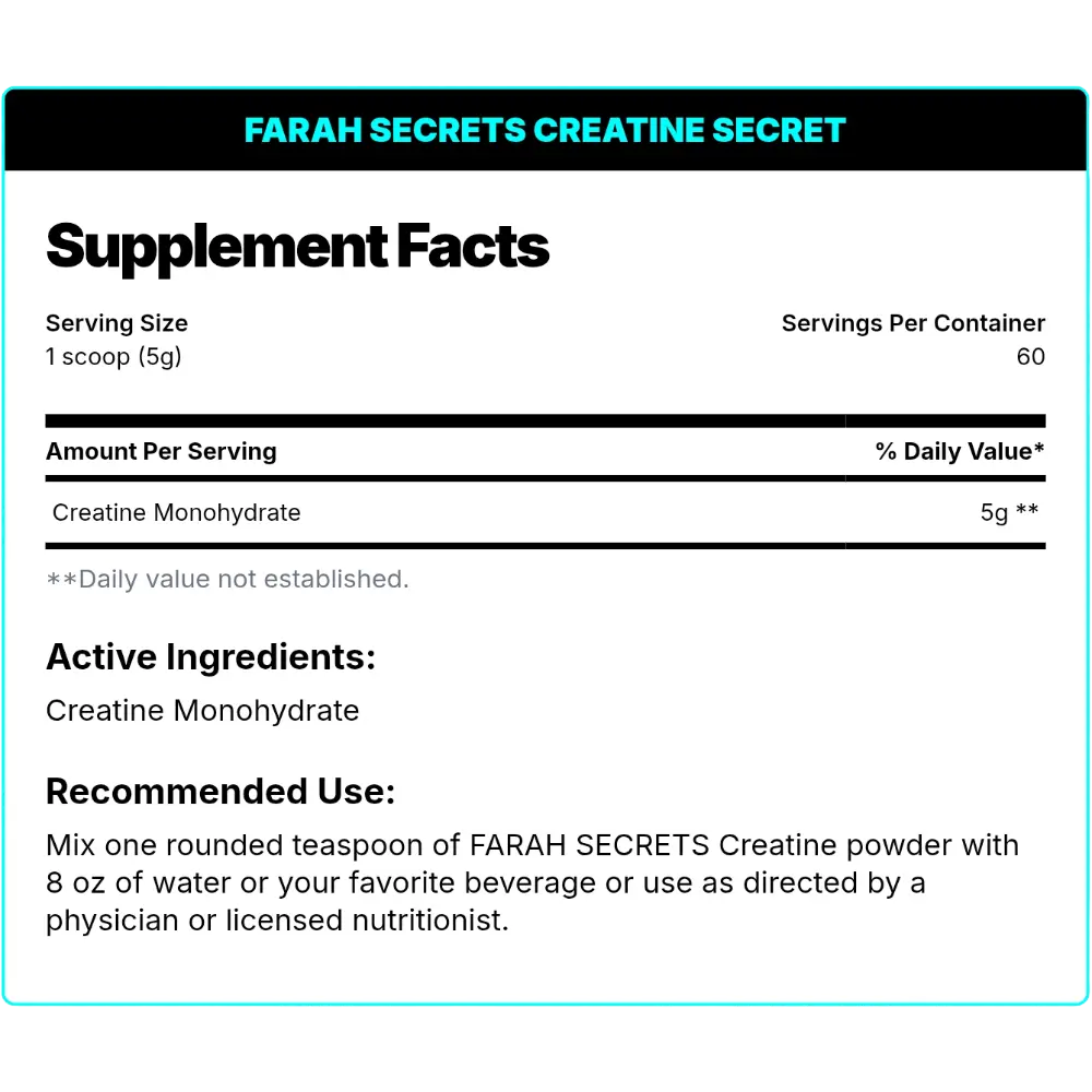 Farah-Secret-CREATINE-SECRET-300g-60-Servings-Nutrition-Facts.webp