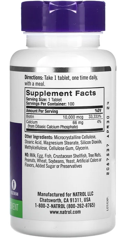Natrol Biotin -10.000mcg -100 Tablets-
