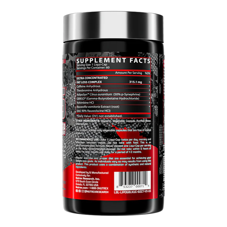 Nutrex Research Lipo-6 Black Ultra Concentrate – Advanced Fat Burner – 60 Capsules-