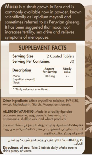 Organic Nation Maca1000-30Serv.-60Coated Tablets-