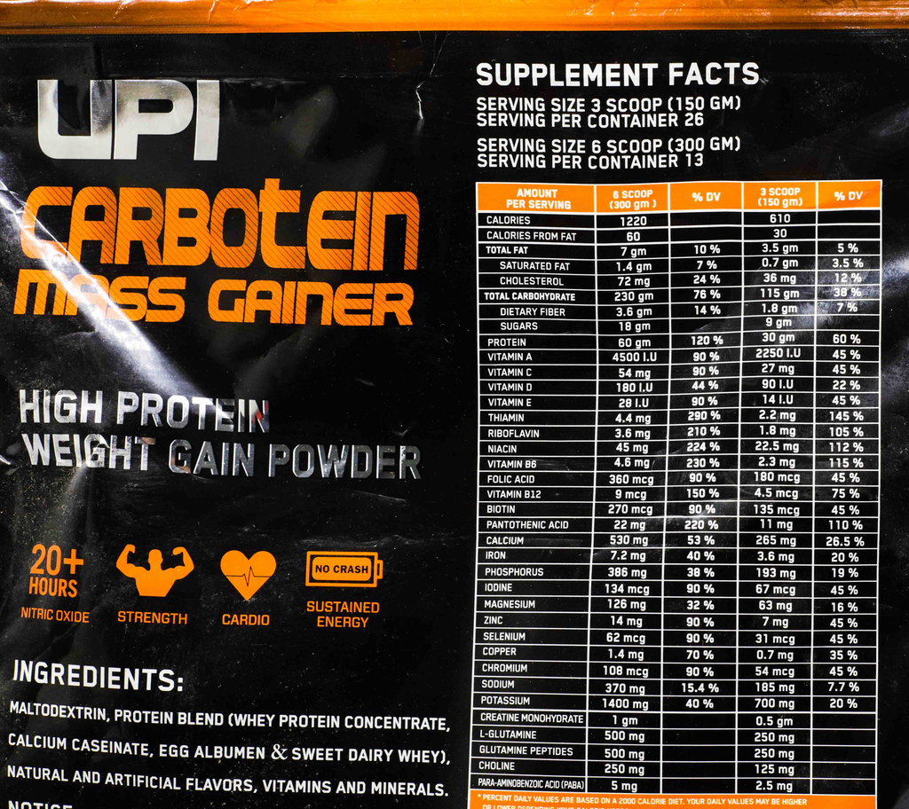 UPI Carbotein Mass Gainer - 13Serv. - 3.9KG - Strawberry Flavor-