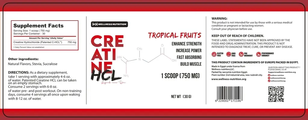 WellnessNutrition-Creatine HCL 30 Ser (30) Gm -Tropical Fruits.webp