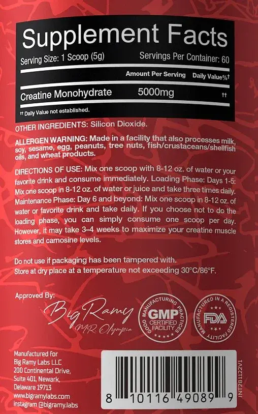 Big Ramy Labs Red Rex Creatine - 300 gm-60 Serv. -Unflavored-.webp