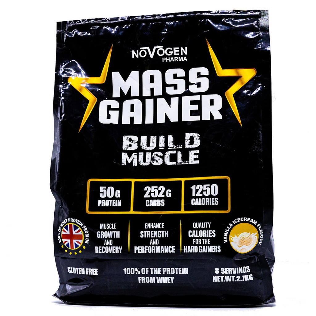 Novogen Pharma Mass Gainer Build Muscle-8Serv.-2.7Kg.- Vanilla