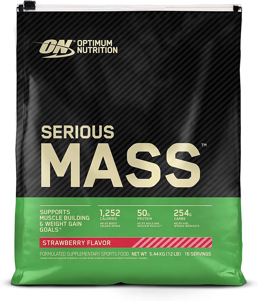 Optimum Nutrition Serious Mass High Protein Weight Gainer-5.44 Kgs-16 Serv.- Strawberry