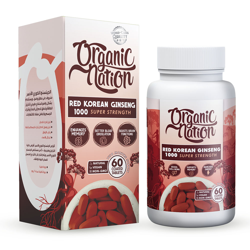 Organic Nation Red Korean Ginseng-  60Serv.-60Coated Tablets