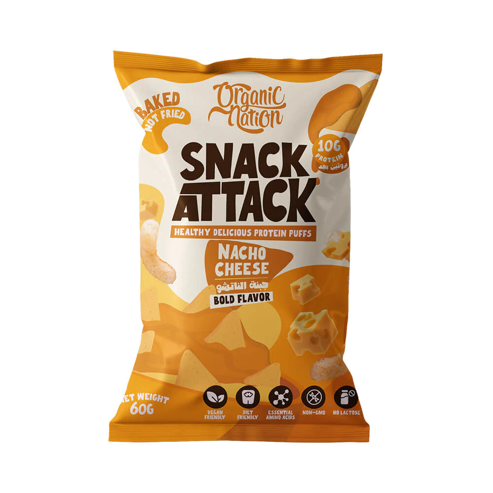 Organic Nation Snack Attack Protein Puffs-1 Ser -60G-Nacho Cheese