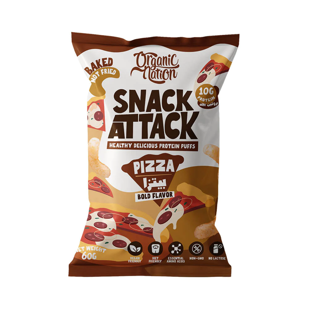 Organic Nation Snack Attack Protein Puffs-1 Ser -60G-Pizza