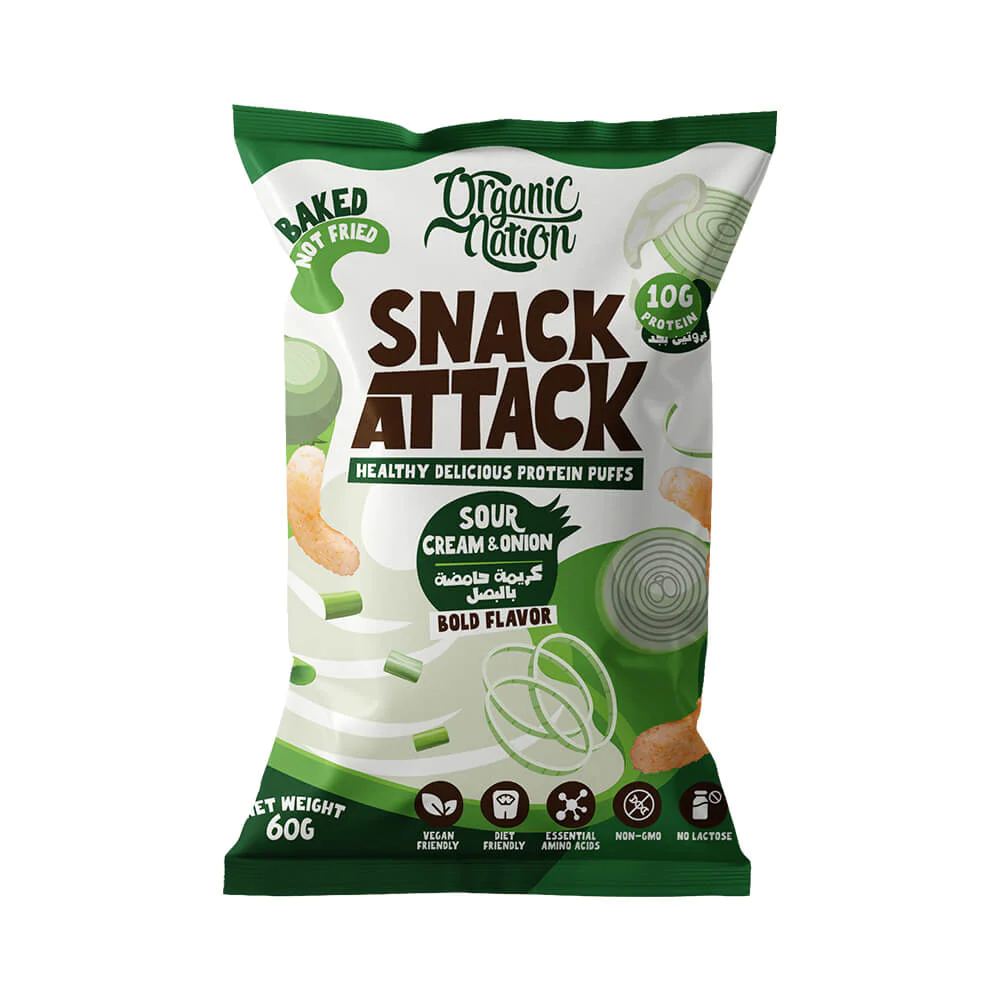 Organic Nation Snack Attack Protein Puffs-1 Ser -60G-Sour Cream&Onion