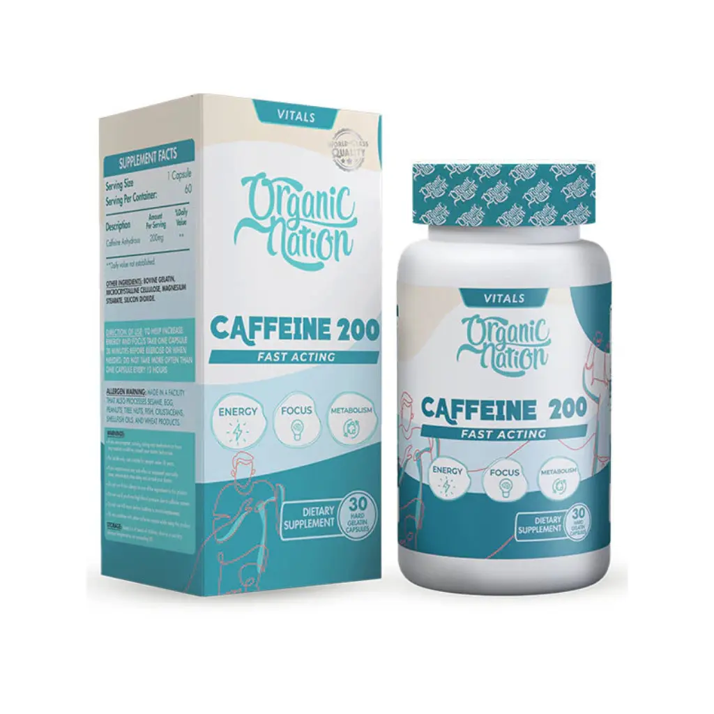 Organic Nation Caffeine 200-30Serv.-30Hard Gelatin Capsules