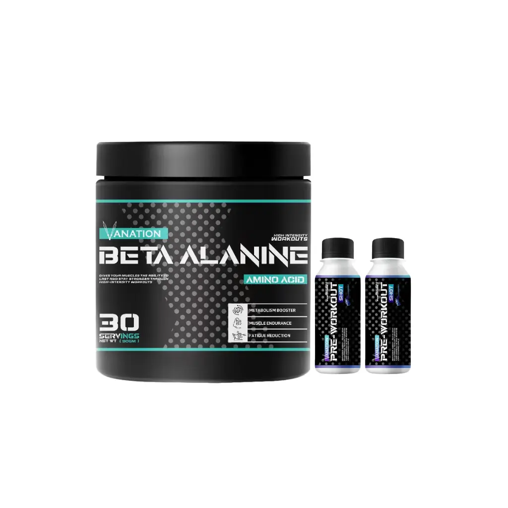 Vanation Beta Alanine-90G-30Serv.-Unflavored + 2*Vanation Pre-Workout Pump Shot -1Serv.- 60ml-BlueBerry