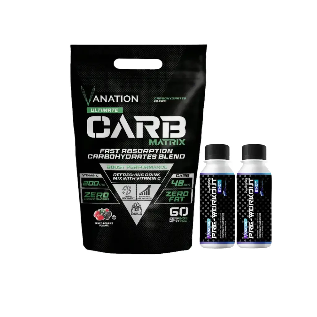 Vanation Carb Matrix with Vitamin C-3Kg-60Serv. +2* Vanation Pre-Workout Pump Shot -1Serv.- 60ml-BlueBerry