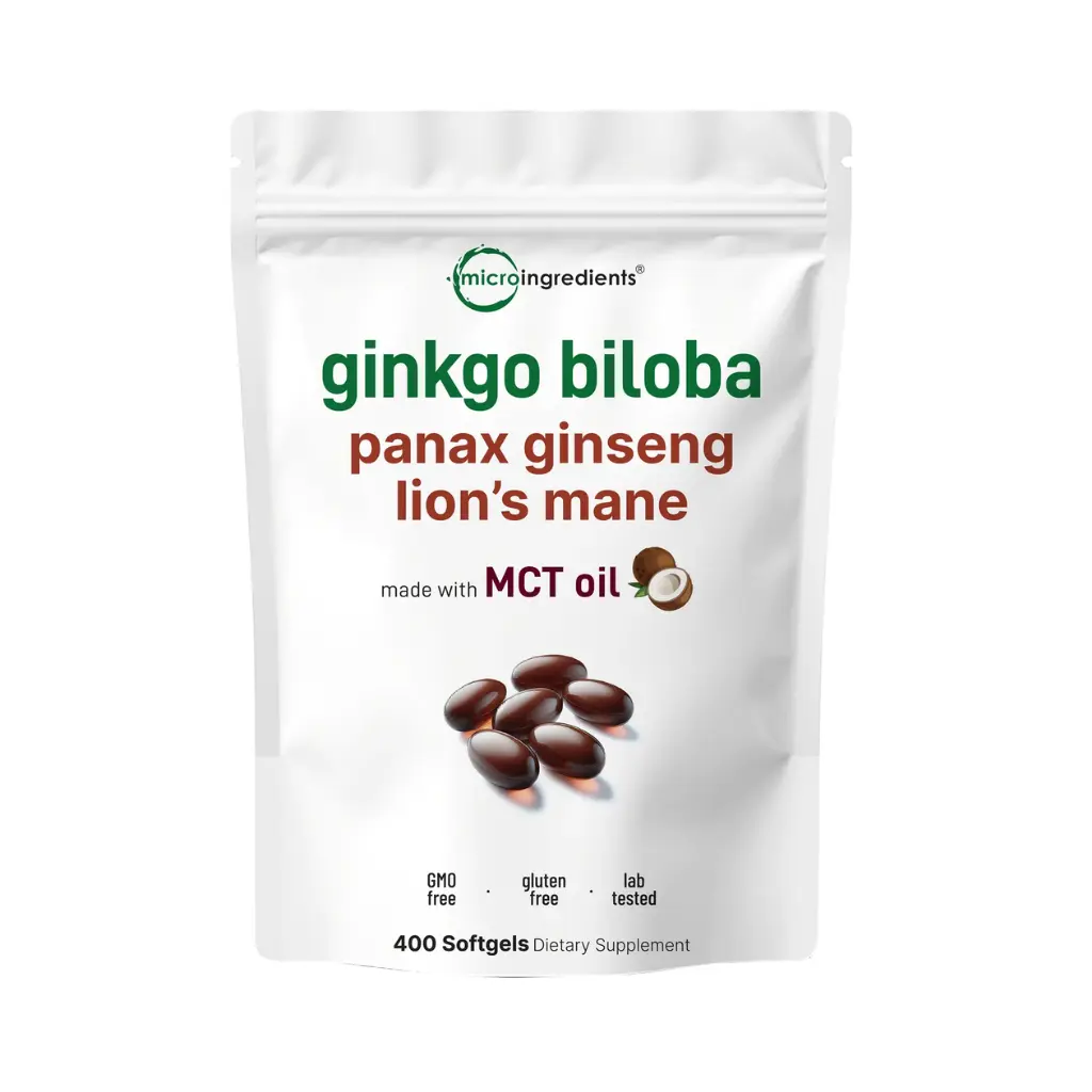 Micro Ingredients ﻿﻿Ginkgo Biloba & Ginseng-200Serv-400 Softgels 