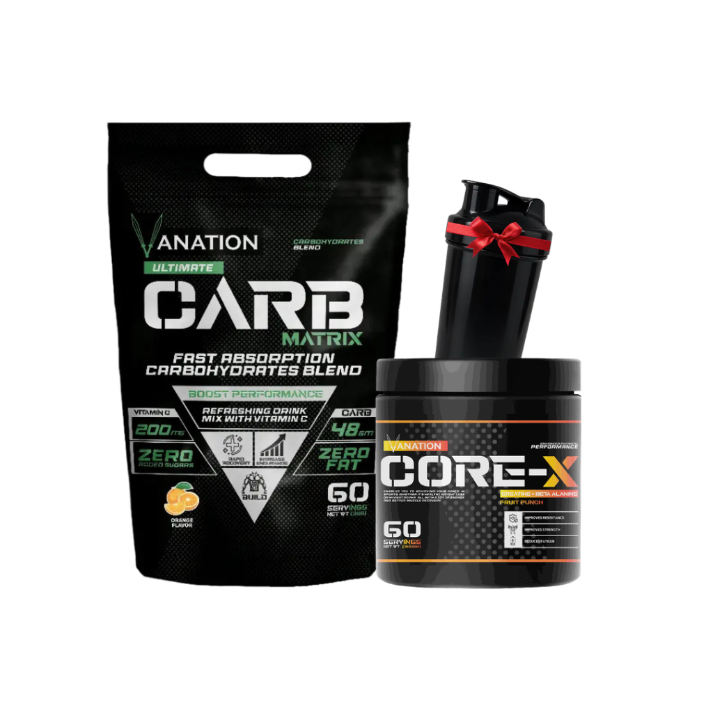 Vanation Carb Matrix With Vitamin C-3Kg-60Serv + Vanation Core-X Creatine+Beta Alanine-300G-60 Serv.-Fruit Punch + Free Shaker