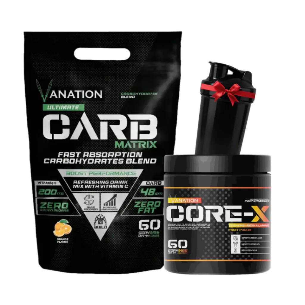 Vanation Carb Matrix With Vitamin C-3Kg-60Serv + Vanation Core-X Creatine+Beta Alanine-300G-60 Serv.-Fruit Punch + Free Shaker
