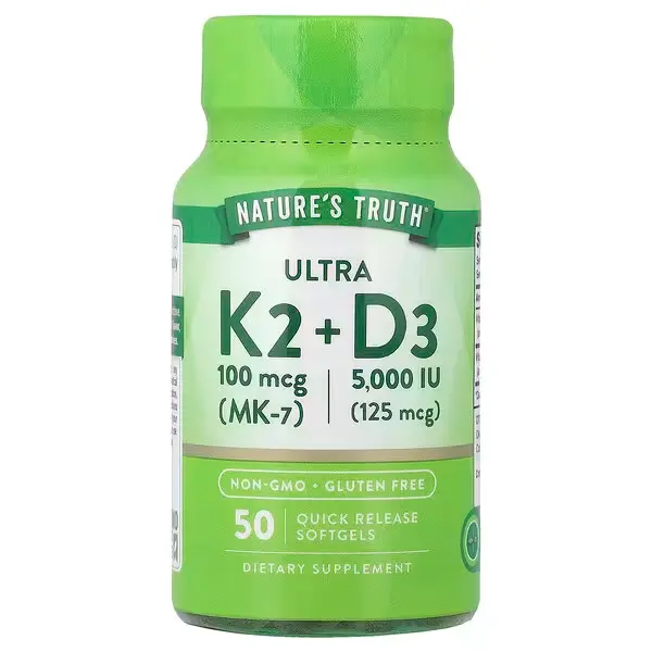 Nature’s Truth, Ultra K2 100mcg + D3 5000IU-50Quick Release Softgels-50 Servings 