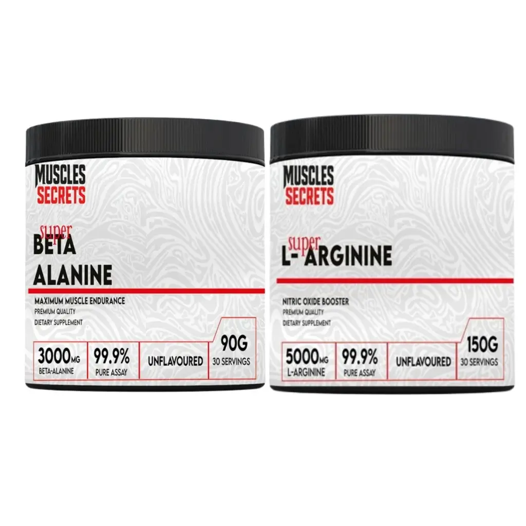 Muscles Secrets Super Beta Alanine-90G-30Serv-Unflavoured + Muscles Secrets Super L-Arginine-150G-30Serv-Unflavoured 