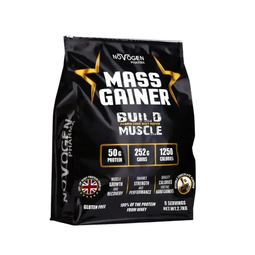 [6224009328130] Novogen Pharma Mass Gainer Build Muscle-8Serv.-2.7Kg.- Double Chocolate